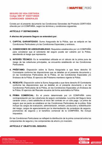 Ofertas de Bancos y seguros en Cusco | Seguro de vida Certivida de Mapfre | 20/9/2022 - 28/11/2022