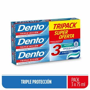 Oferta de Crema Dental 3 Triple Acción Dento 75 ml por S/ 3,9 en Tambo