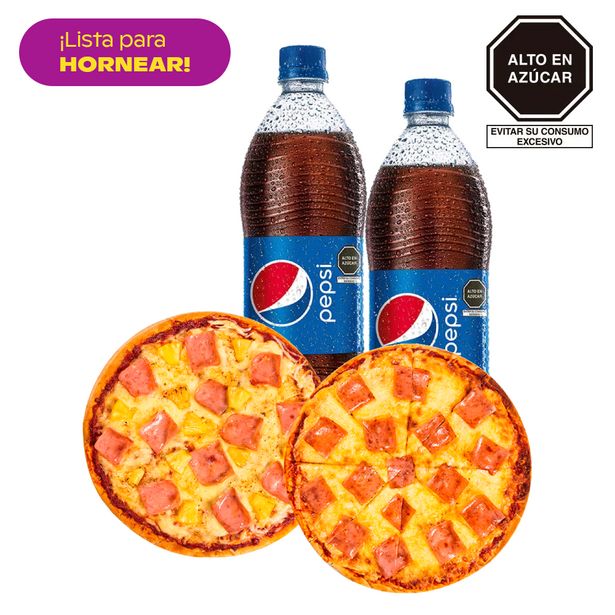 Oferta de Combo 02 Pizzas Familiares (Americana/Hawaiana) + 02 Pepsi 1L por S/ 32