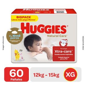 Oferta de Pañales para Bebé HUGGIES Natural Care Talla XG Paquete 60un por S/ 67,9 en Vivanda