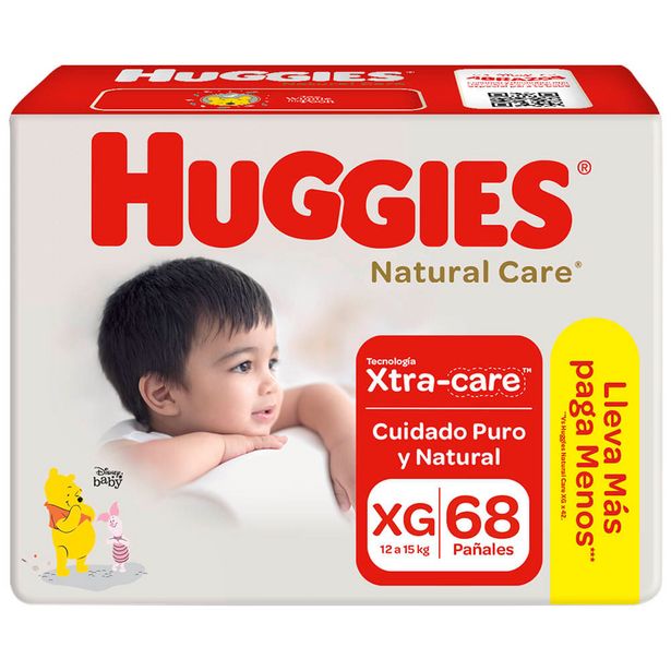Oferta de Pañales para Bebé HUGGIES Natural Care Puro y Natural Talla XG Paquete 68 Un por S/ 62,9