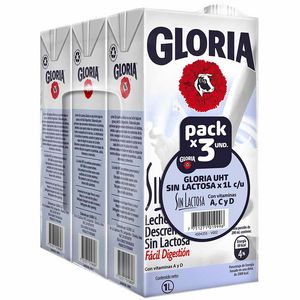 Oferta de Leche UHT GLORIA sin Lactosa Pack 3un x 1L por S/ 13,9 en Vivanda