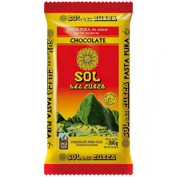 Oferta de Chocolate para taza SOL DEL CUSCO Pasta Pura de cacao sin azúcar Tableta 300g por S/ 11,82