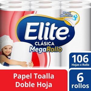 Oferta de Papel Toalla Doble Hoja Elite Clásico Mega Rollo 6un. por S/ 16,9 en Metro