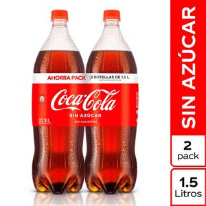 Oferta de Twopack Gaseosa Coca Cola Sin Azúcar Botella 1.5L por S/ 11,9 en Metro