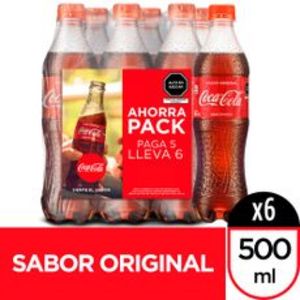 Oferta de Sixpack Gaseosa Coca Cola Sabor Original Botella 500ml por S/ 14,5 en Metro