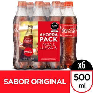 Oferta de Sixpack Gaseosa Coca Cola Botella 500ml por S/ 14,5 en Metro