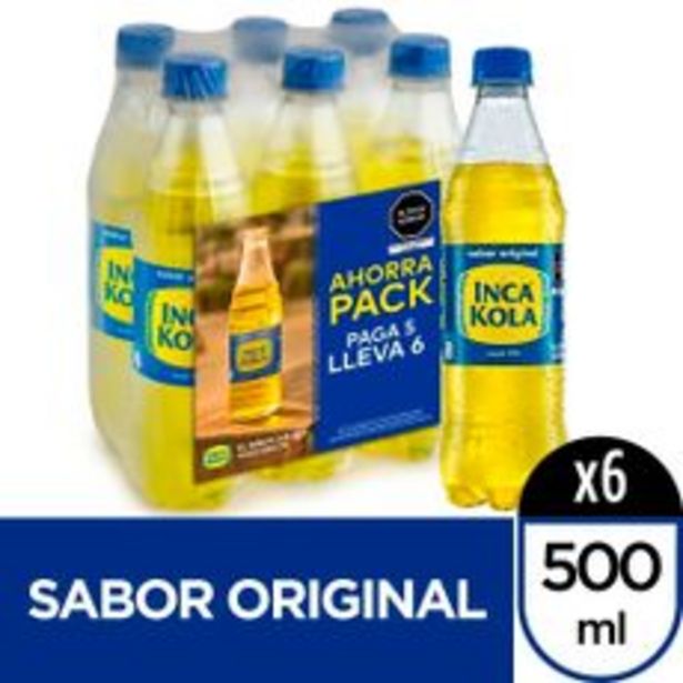 Oferta de Gaseosa Inca Kola Botella 500 ml Pack de 6 unid por S/ 11,99