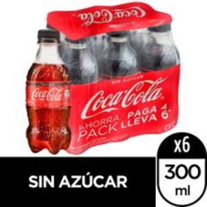 Oferta de Gaseosa Coca Cola Sin Azúcar Botella 300ml Pack 6un por S/ 7,59 en Metro