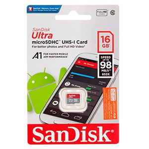 Oferta de Memoria Sandisk Microsd (Sdsquar-016G-Gn6Mn) A1 Clase 10 16 Gb 98 Mb/S Sin Adaptador por S/ 24,7 en Comercial Li