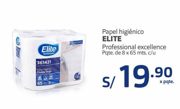Oferta de Papel higiénico ELITE profesional excellence paquete de 8 x 65m por S/ 19,9