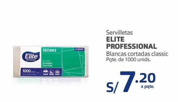 Oferta de Servilletas ELITE profesional blancas cortadas classic paquete de 1000und por S/ 7,2