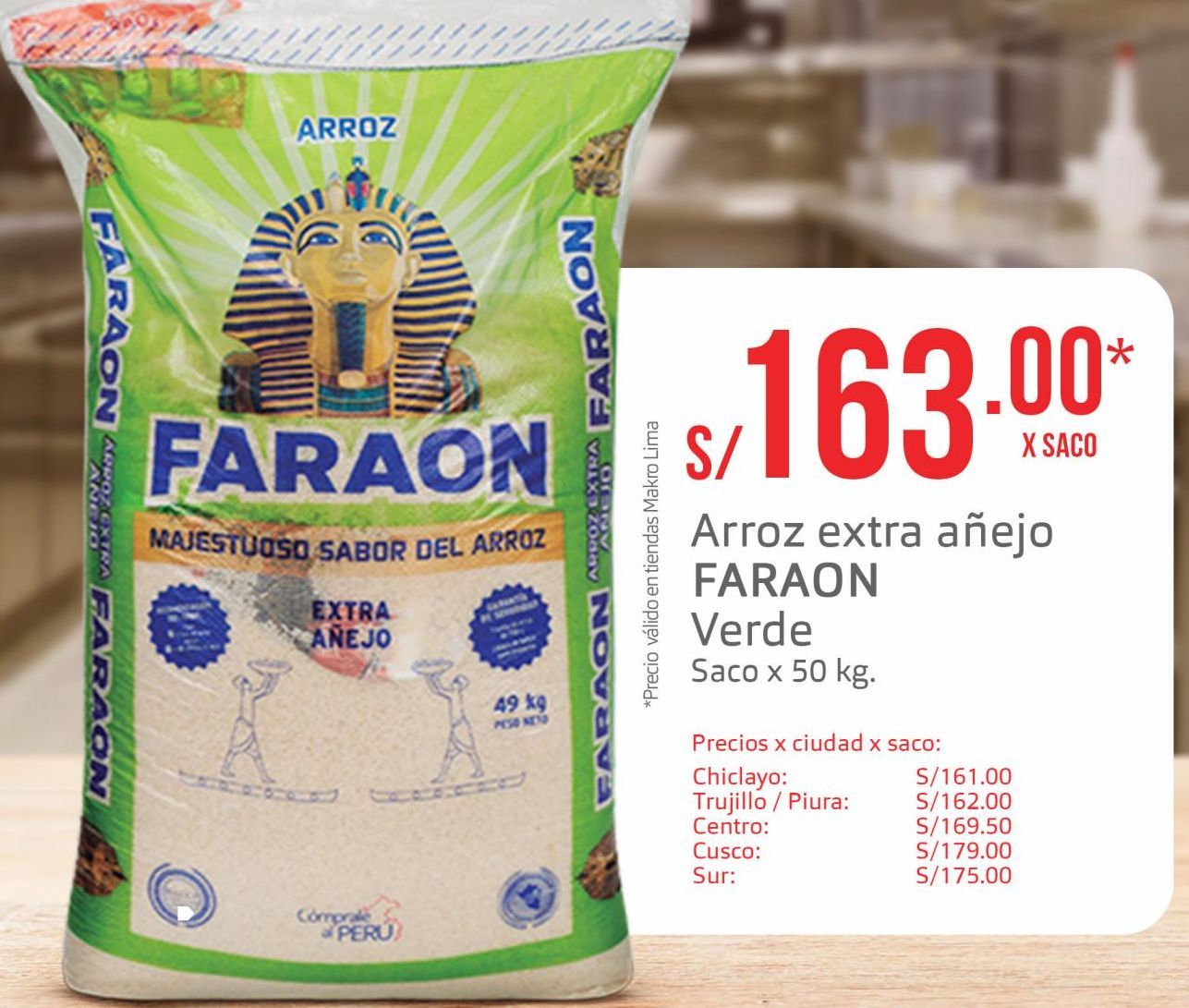 Oferta de Arroz extra añejo Faraon verde saco de 50kg por S/ 163