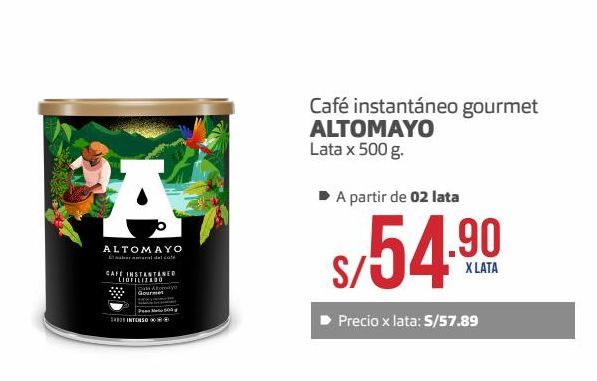 Oferta de Café instantáneo gourmet Altomayo lata 500g por S/ 57,89