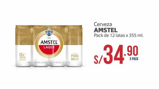Oferta de Cerveza Amstel pack de 12 latas x 355ml por S/ 34,9