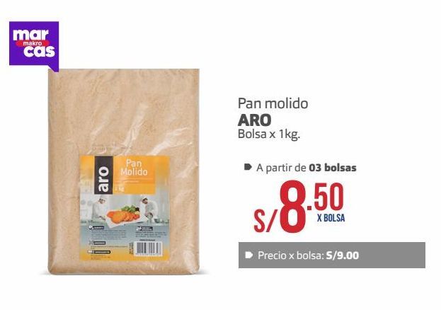Oferta de Pan molido ARO bolsa 1 kg por S/ 9