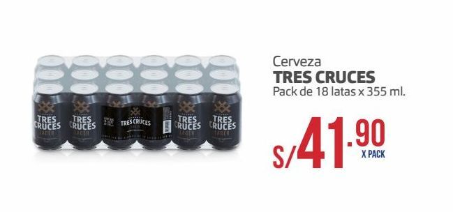 Oferta de Cerveza TRES CRUCES pack 18 latas x 355ml por S/ 41,9