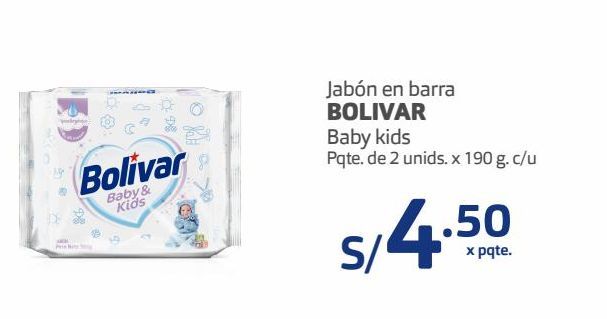 Oferta de Jabón en barra Bolivar baby kids paquete 2und x 190g por S/ 4,5