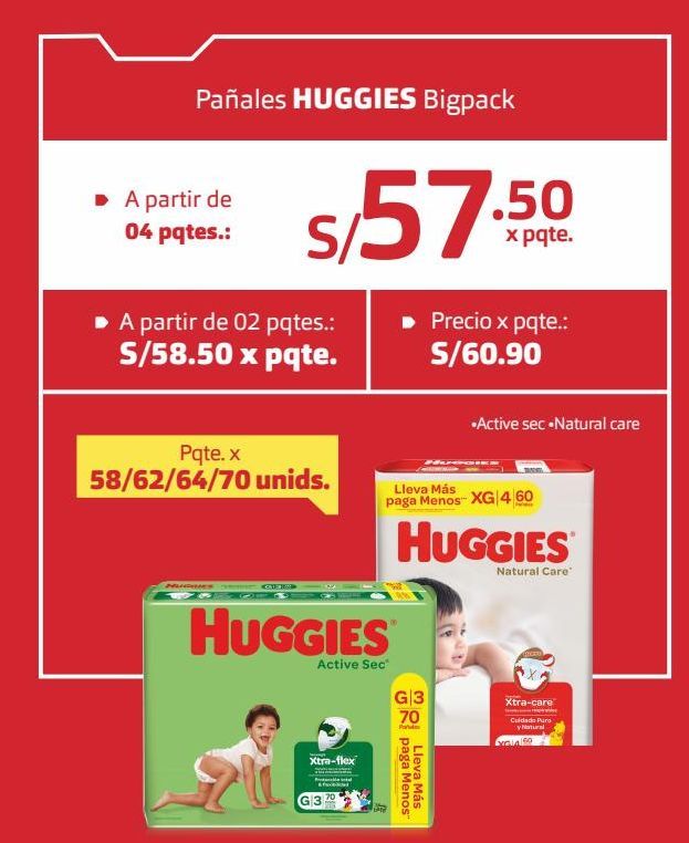 Oferta de Pañales Huggies bigpack x 58/62/64/70und por S/ 60,9