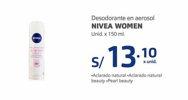 Oferta de Desodorante aerosol Nivea women 150ml por S/ 13,1