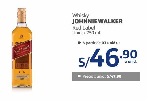 Oferta de Whisky escocés Johnnie Walker red label 750ml por S/ 47,9