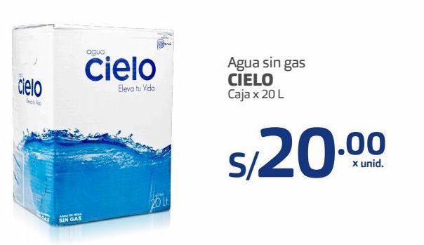 Oferta de Agua sin gas Cielo caja 20L por S/ 20