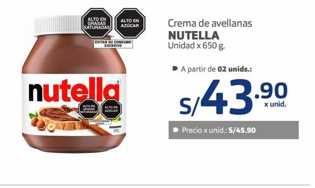 Oferta de Crema de avellanas Nutella 650g por S/ 45,9