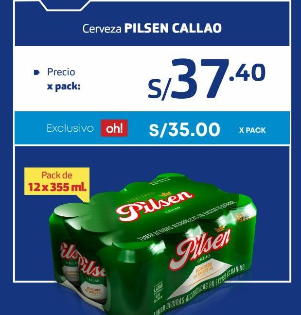 Oferta de Cerveza pilsen callao lata pack 12und x 355ml por S/ 37,4