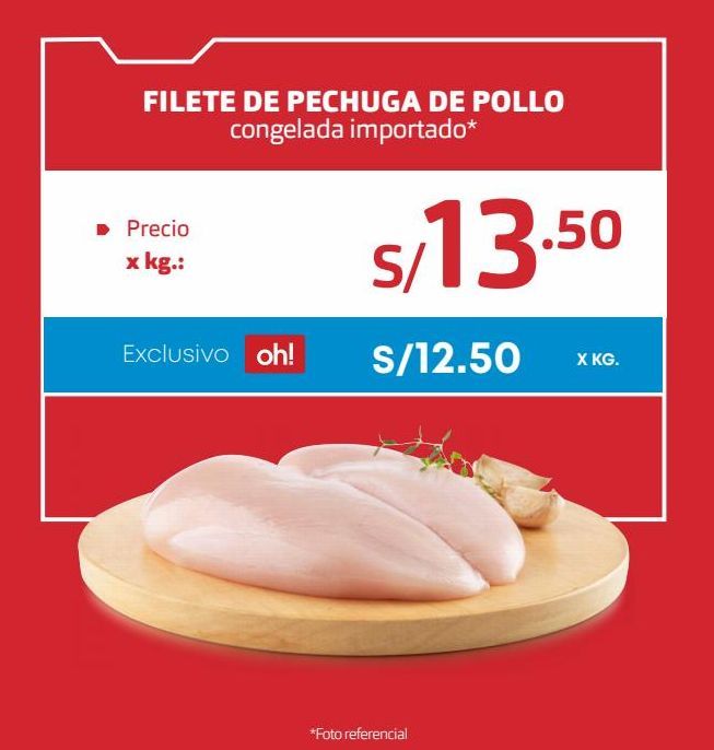 Oferta de Filete de pechuga de pollo x kg por S/ 13,5