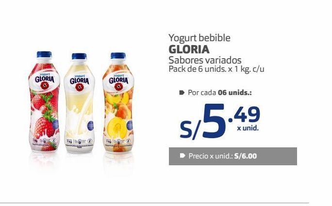 Oferta de Yogurt bebible GLORIA por S/ 5,49