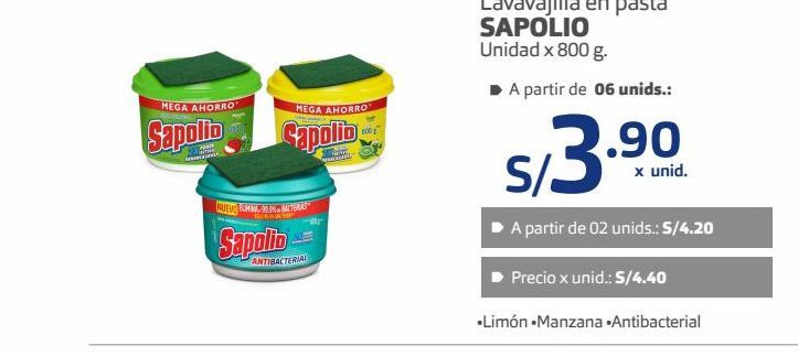 Oferta de Lavavajilla en pasta SAPOLIO por S/ 3,9