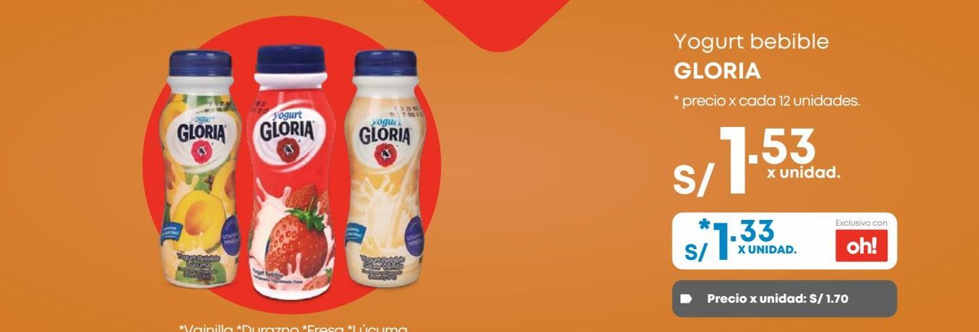 Oferta de Yogur bebible Gloria por S/ 1,33