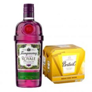 Oferta de Pack Gin Tanqueray Royale - Botella 700ml+ Agua Tónica Britvic Indian - Fourpack x 150 ml - Unidad por S/ 122,9 en Freshmart