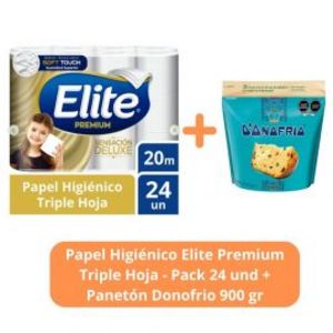 Oferta de Papel Higienico Elite Premium Triple Hoja - Pack 24 und + Panetón Donofrio 900 gr - Unidad por S/ 59,4 en Freshmart