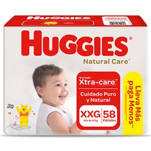 Oferta de Pañales Huggies XXG Bigpack Natural Care - Bolsa 58 UN por S/ 61,5 en InkaFarma