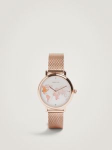 Oferta de Reloj De Acero Con Esfera Mapamundi, Oro Rosa por S/ 139 en Parfois