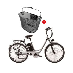 Oferta de Bicicleta eléctrica Nakto Breeze Aro 26, autonomía hasta 25-35 km, 250W, vel. 25 km/h + Canasta para bicicleta New Image metal, 27 x 33 x 26 cm por S/ 1799,9 en Coolbox