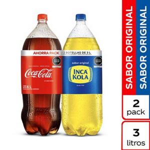 Oferta de Gaseosa Coca-Cola sabor original de 3 L + Inka Kola sabor original  3 L por S/ 20,9 en Maestro