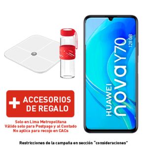 Oferta de Nova Y70 128GB Azul + Balanza body Scale + Botella  Huawei + Liberado +  P por S/ 919 en Claro